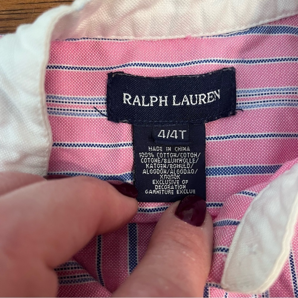 Ralph Lauren Pink and White Striped Dress 100% cotton size 4/4T - Picture 4 of 6